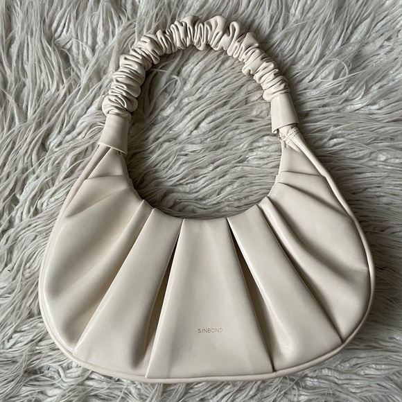 Sinbono Vegan Faux Lambskin Leather Ava Ivory Scrunch Handle Hobo Bag One Size - Picture 3 of 12